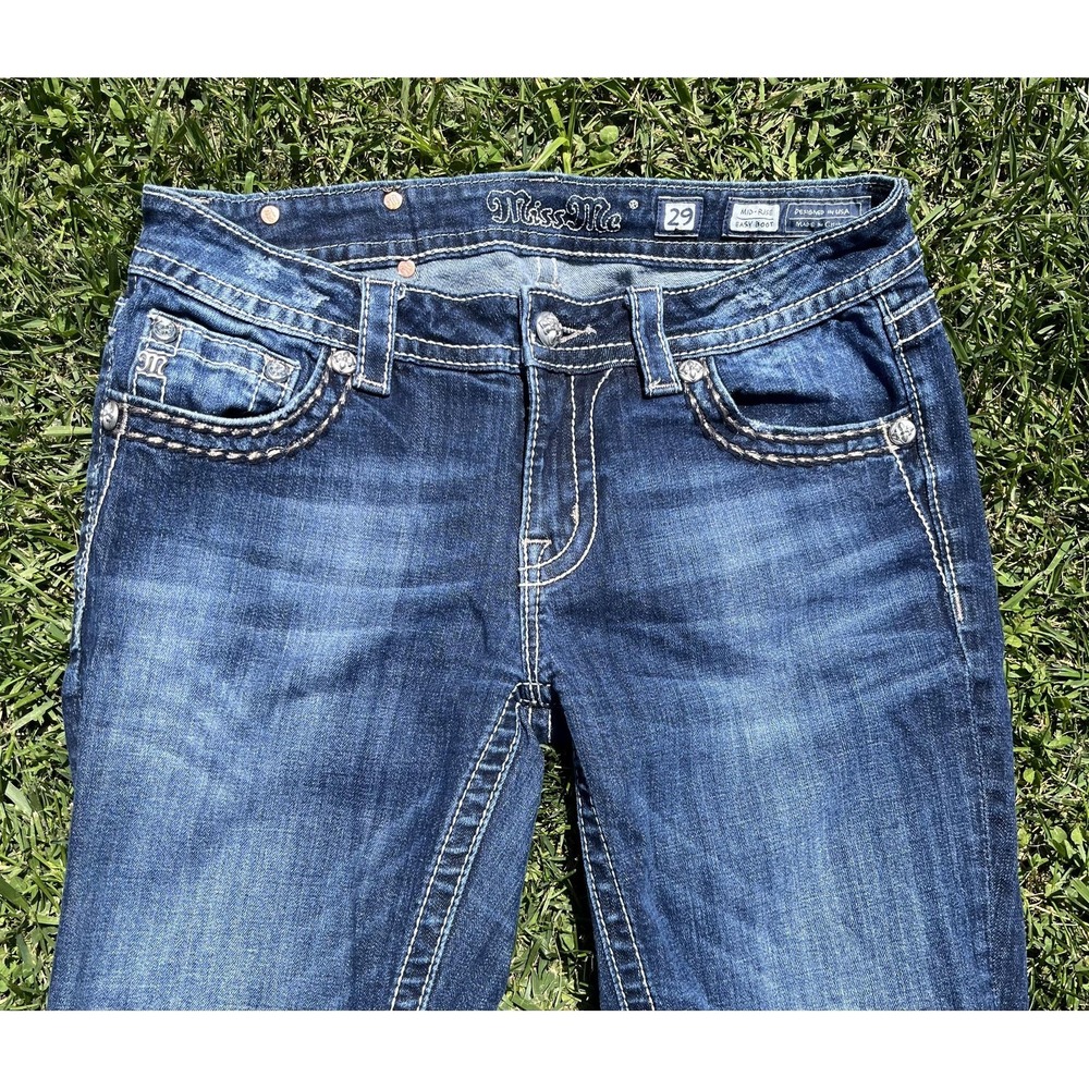 Miss Me Jeans Womens 29 Blue Mid Rise Easy Boot Cross Pocket Stretch Denim - Picture 3 of 12